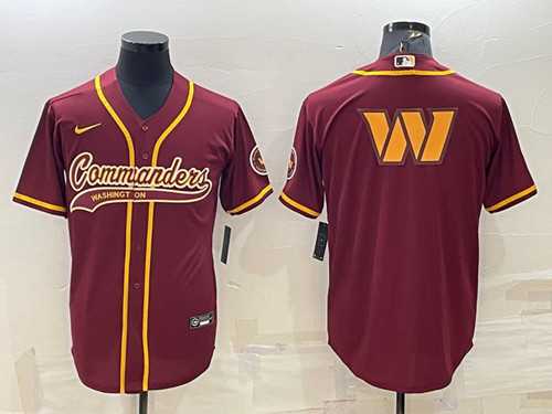 Mens Washington Commanders Burgundy Team Big Logo With Patch Cool Base Stitched Baseball Jersey